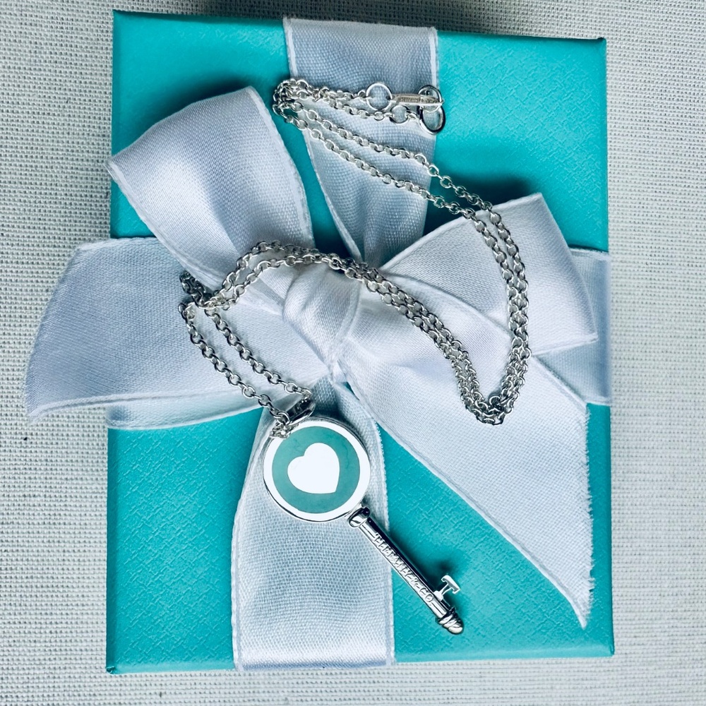 Tiffany & Co. Blue Enamel Key Charm Pendant Necklace, 18 inches